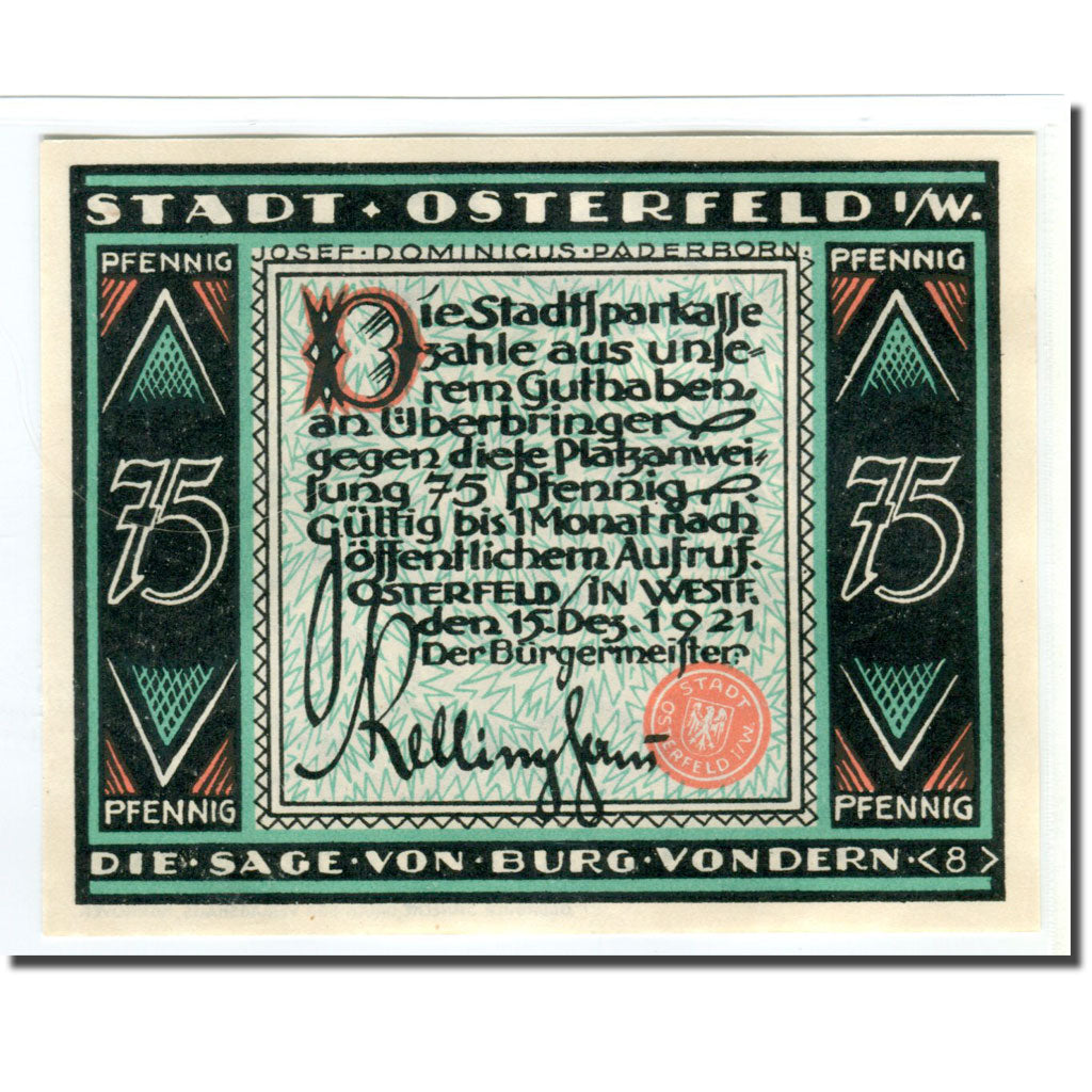 Geldschein, Deutschland, Osterfeld, 75 Pfennig, personnage 7, 1921, 1921-12-15