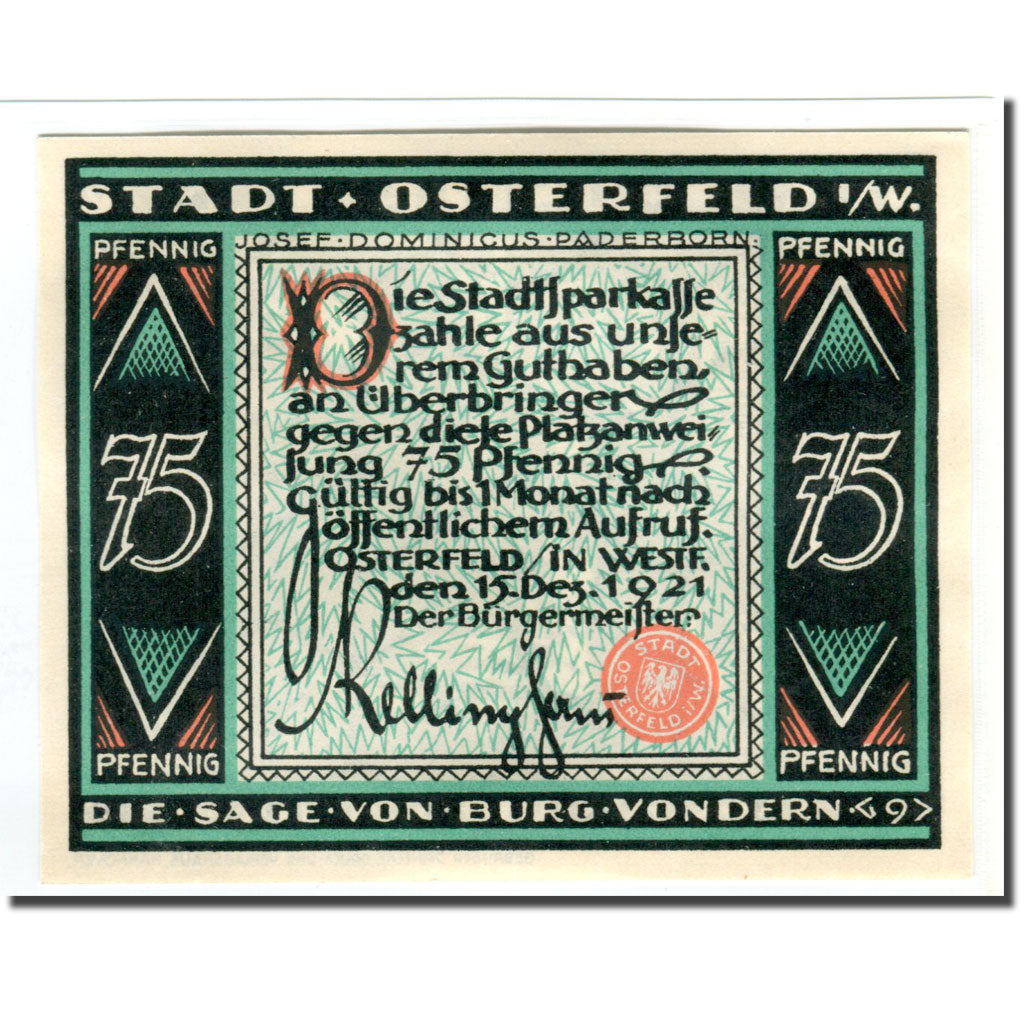 Banknote, Germany, Osterfeld, 75 Pfennig, personnage 8, 1921, 1921-12-15