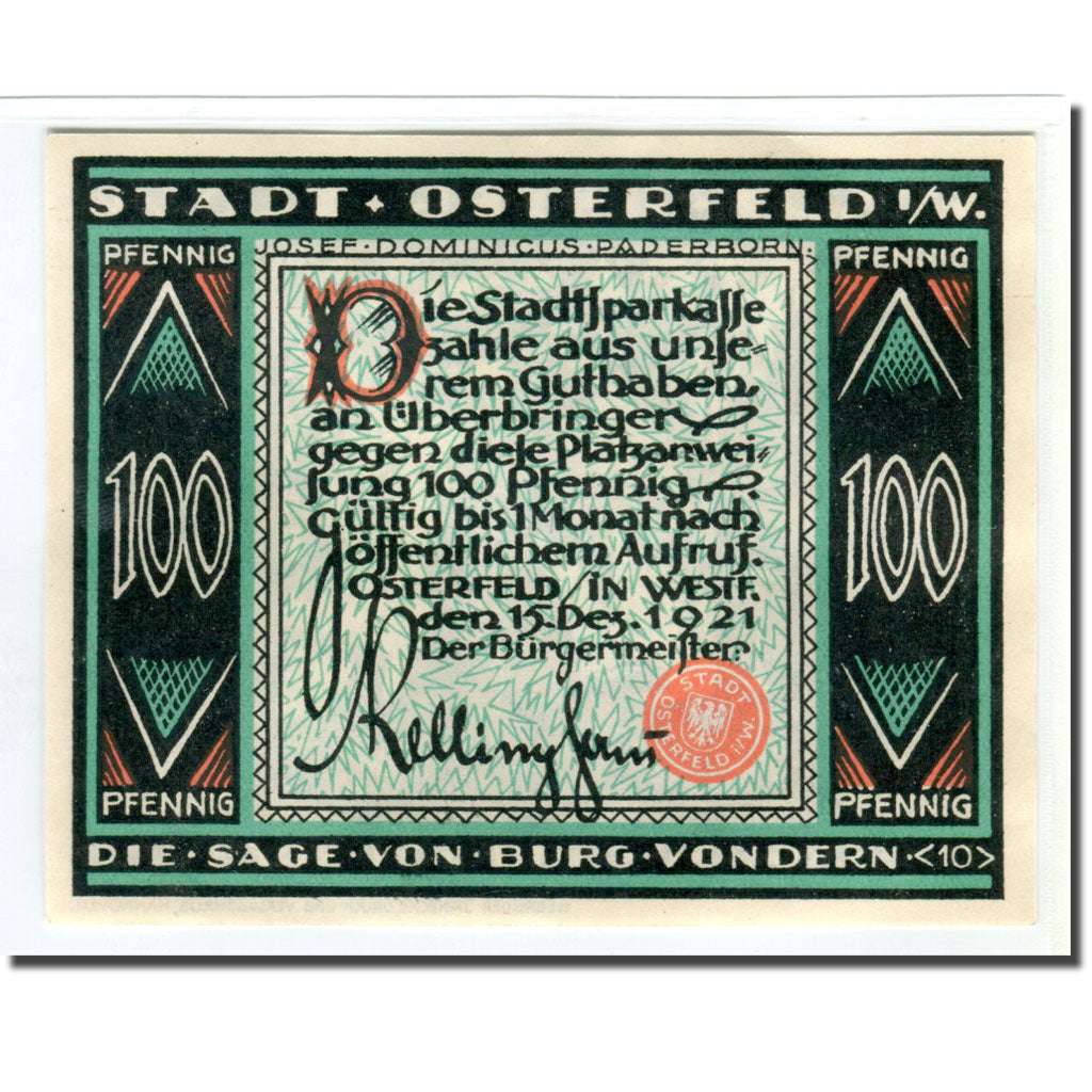 Geldschein, Deutschland, Osterfeld, 100 Pfennig, personnage 9, 1921, 1921-12-15