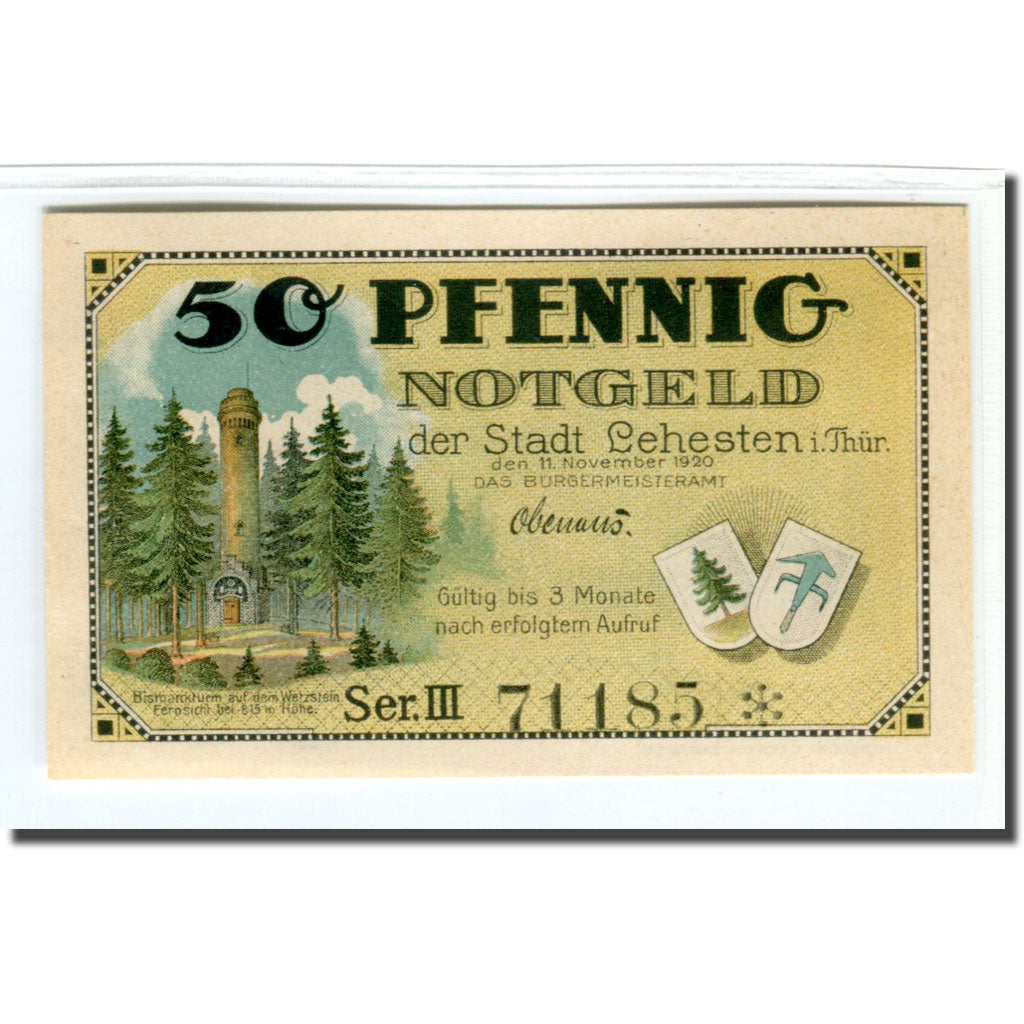 Geldschein, Deutschland, Lehesten Stadt, 50 Pfennig, personnage, 1921, UNZ-