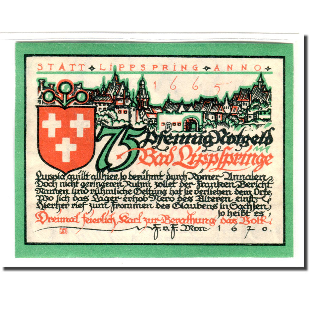 Banconote, Germania, Lippspringe, 75 Pfennig, personnage 1, 1921, 1921-05-28