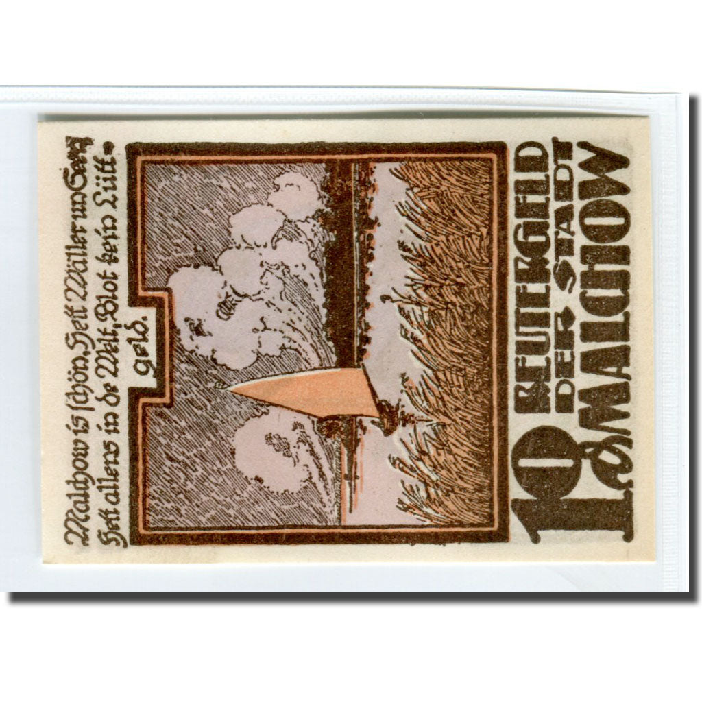 Geldschein, Deutschland, Malchow Stadt, 10 Pfennig, personnage, 1922, UNZ-