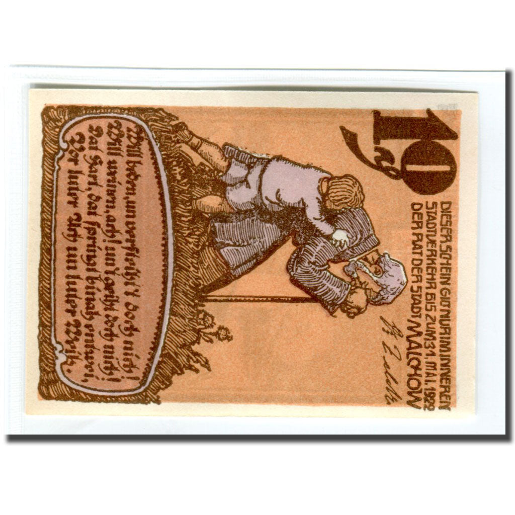 Geldschein, Deutschland, Malchow Stadt, 10 Pfennig, personnage, 1922, UNZ-