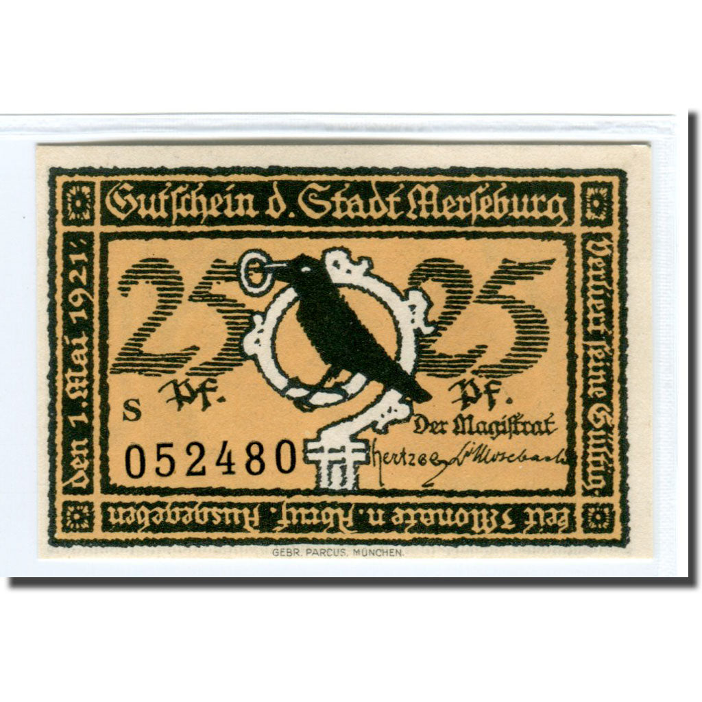 Banknot, Niemcy, Merseburg Stadt, 25 Pfennig, personnage 2, 1921, 1921-05-01