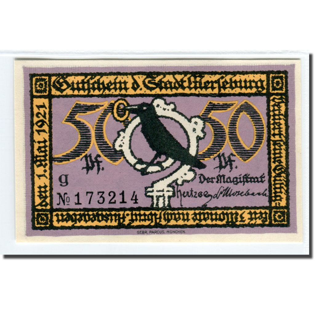 Geldschein, Deutschland, Merseburg Stadt, 50 Pfennig, batiment 2, 1921