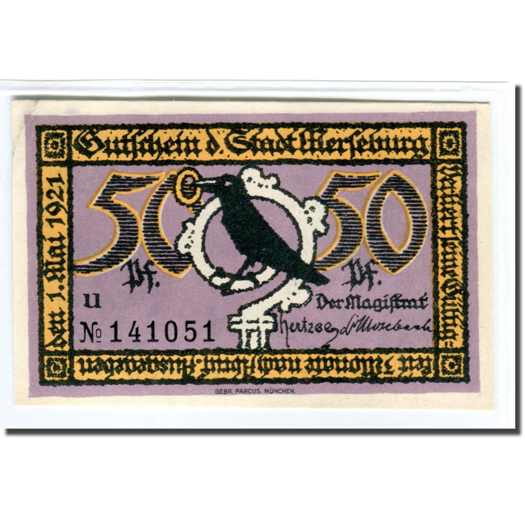 Geldschein, Deutschland, Merseburg Stadt, 50 Pfennig, Batiment 5, 1921
