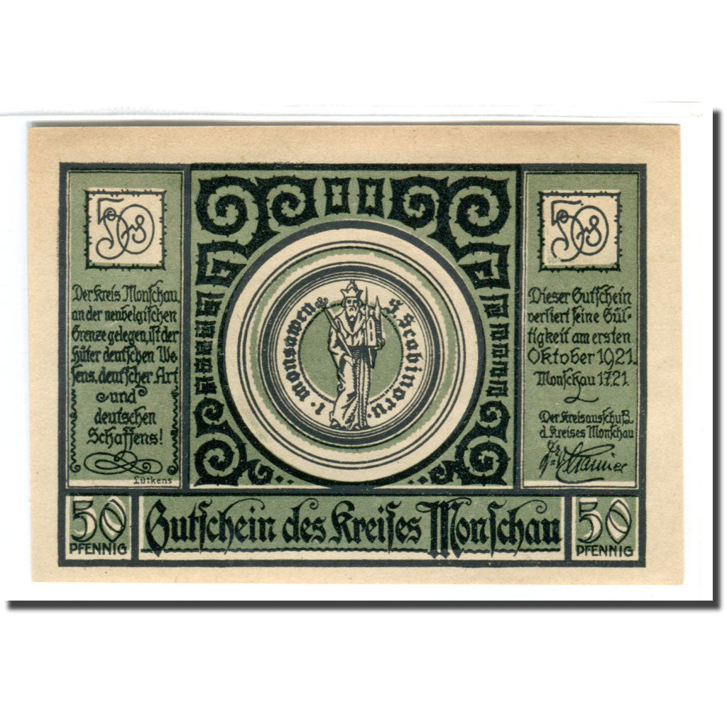 Banknote, Germany, Monschau, 50 Pfennig, paysage, 1921, 1921-07-01, UNC(63)