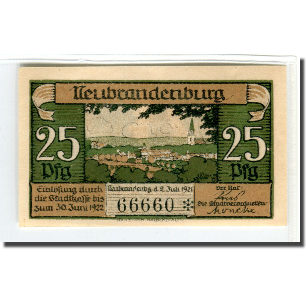 Geldschein, Deutschland, Neubrandenburg Stadt, 25 Pfennig, paysage 1, 1921