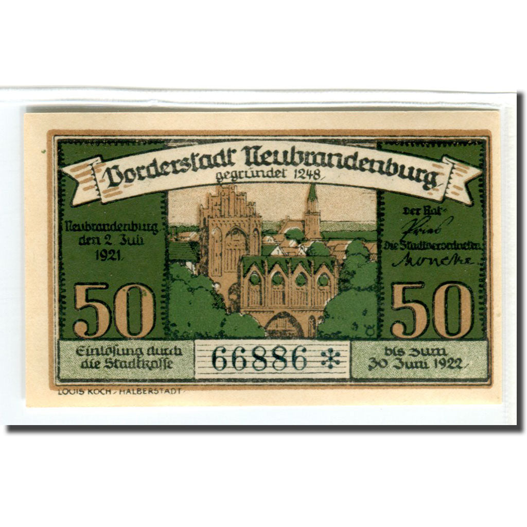 Geldschein, Deutschland, Neubrandenburg Stadt, 50 Pfennig, ruelle, 1921