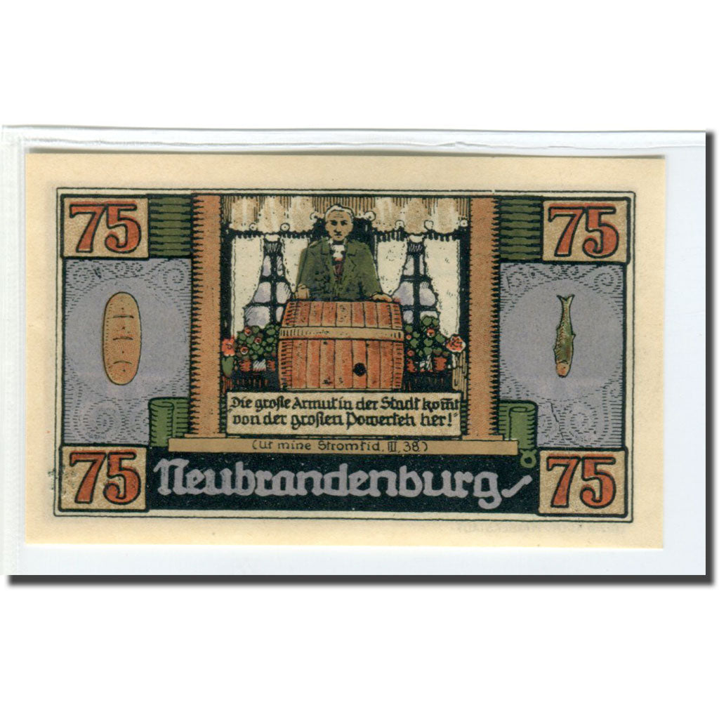 Geldschein, Deutschland, Neubrandenburg Stadt, 75 Pfennig, personnage, 1921