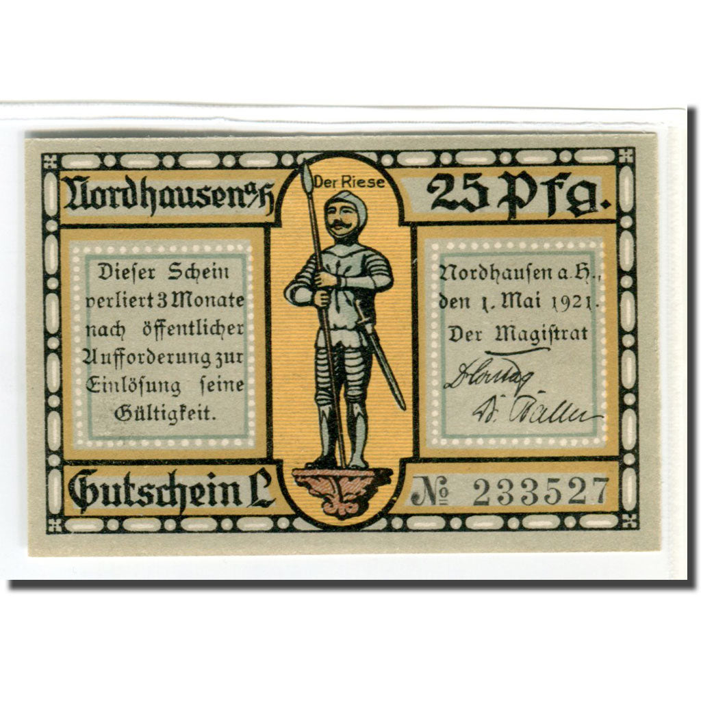 Billet, Allemagne, Nordhausen Stadt, 25 Pfennig, Batiment, 1921, 1921-05-01
