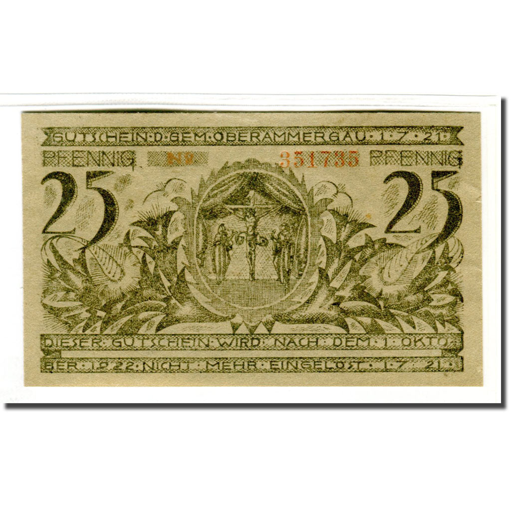 Geldschein, Deutschland, Oberammergau, 25 Pfennig, paysage, 1921, 1921-07-01