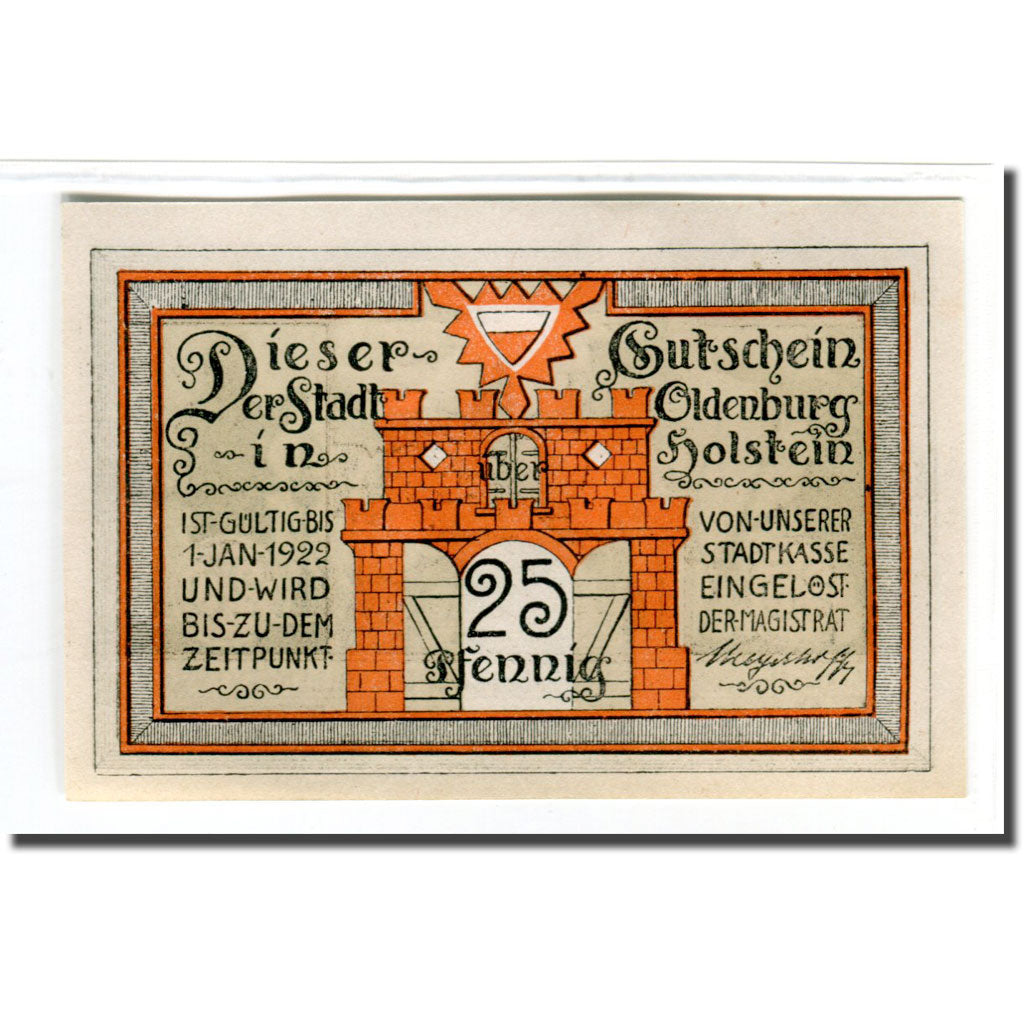 Geldschein, Deutschland, Oldenburg i. Holstein Stadt, 25 Pfennig, bateau, 1922