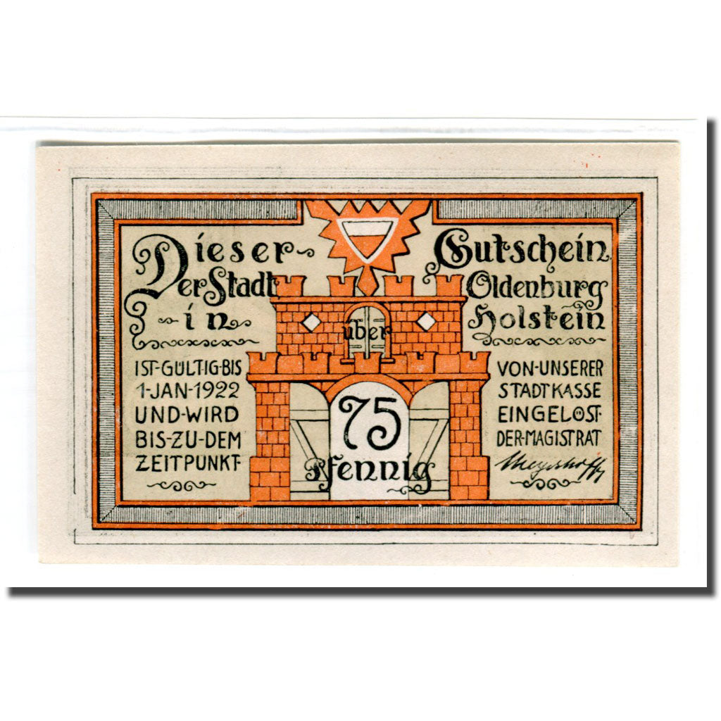 Banknote, Germany, Oldenburg i. Holstein Stadt, 75 Pfennig, Batiment, 1922