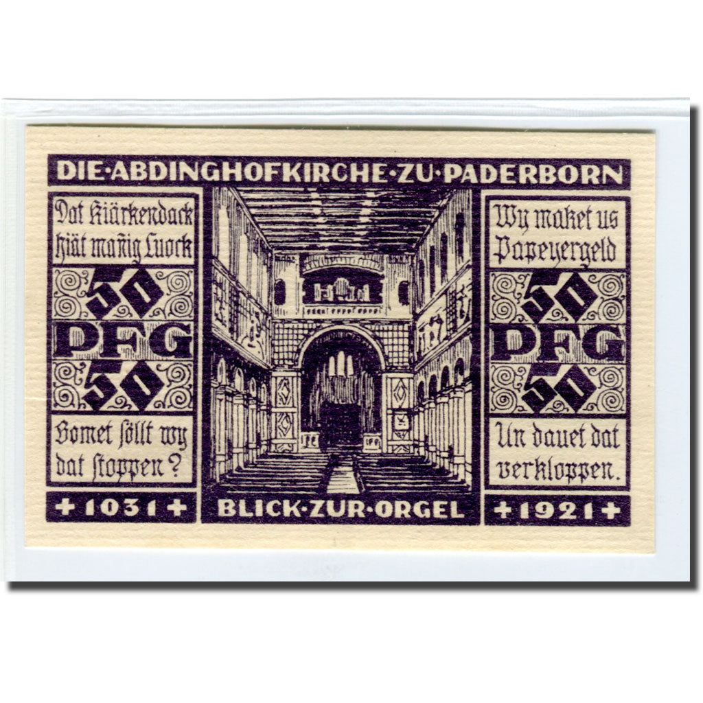 Geldschein, Deutschland, Paderborn, 50 Pfennig, Eglise, 1921, 1921-11-10, UNZ-
