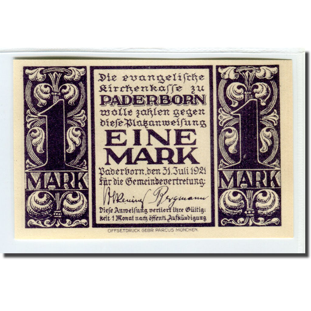 Geldschein, Deutschland, Paderborn, 1 Mark, Eglise 1, 1921, 1921-11-10, UNZ-