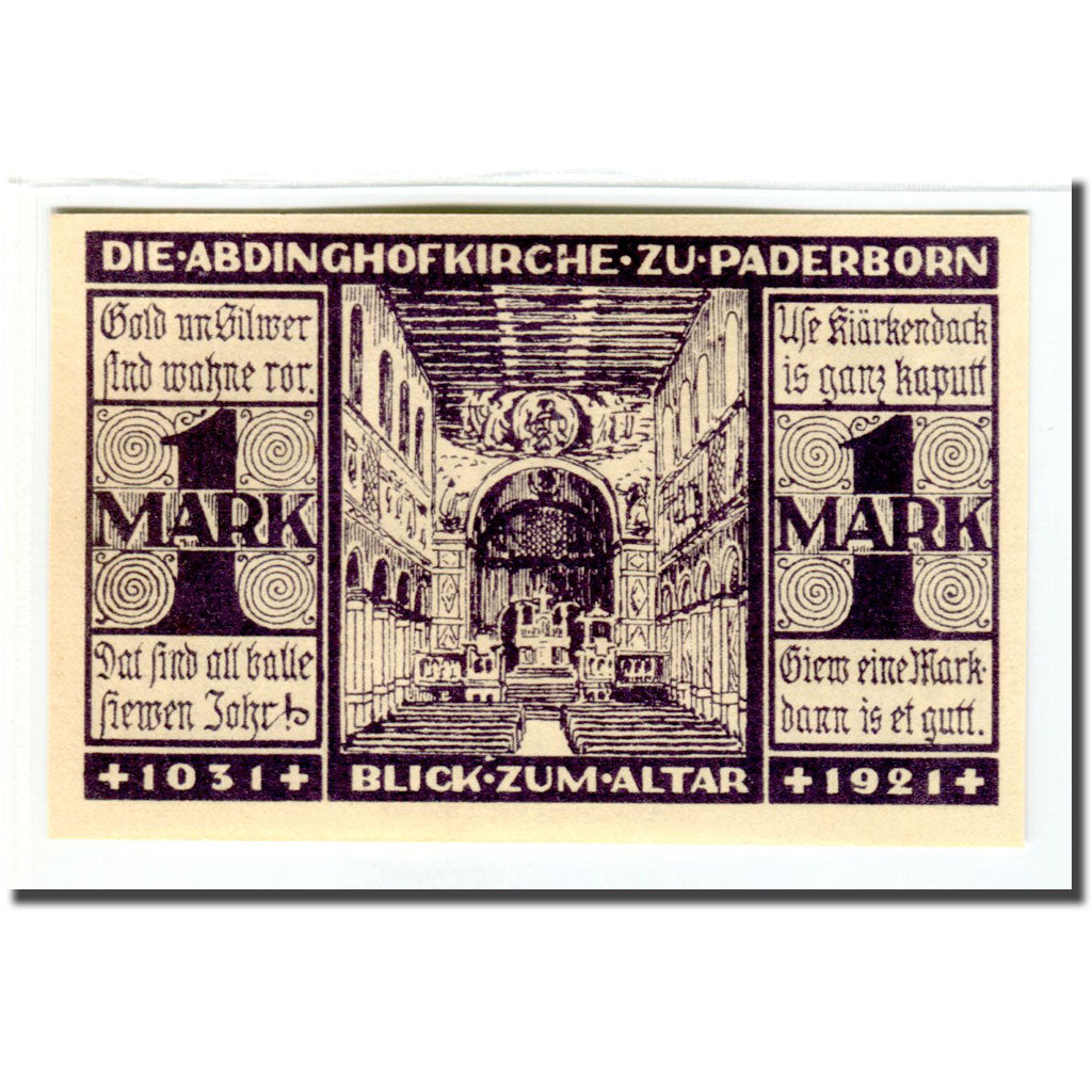 Geldschein, Deutschland, Paderborn, 1 Mark, Eglise 1, 1921, 1921-11-10, UNZ-