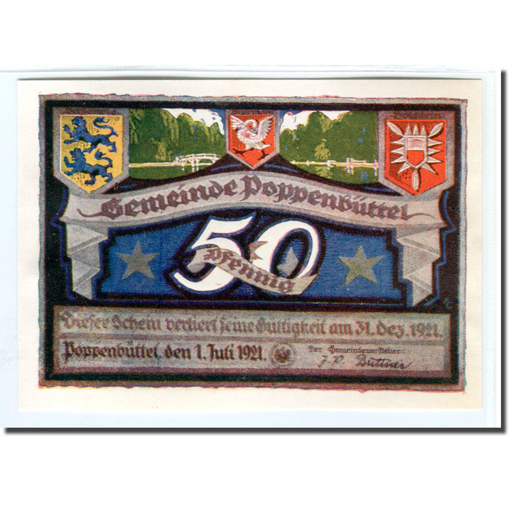 Geldschein, Deutschland, Poppenbüttel, 50 Pfennig, paysage 8, 1921, 1921-07-01