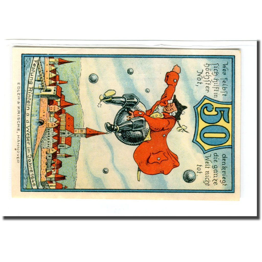 Banknot, Niemcy, Rinteln, 50 Pfennig, personnage 1, 1920, Undated, UNC(63)