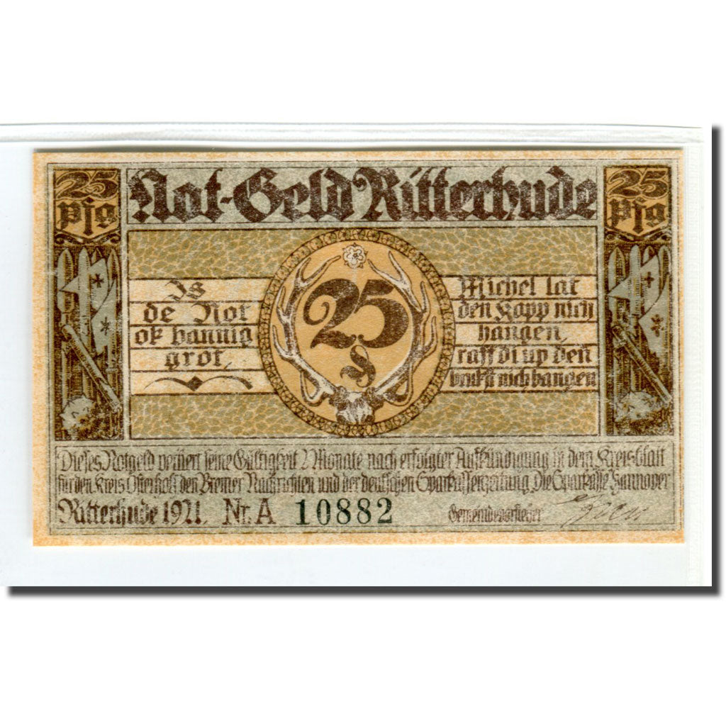 Banknote, Germany, Ritterhude, 25 Pfennig, Maison, 1921, UNC(63), Mehl:1126.1