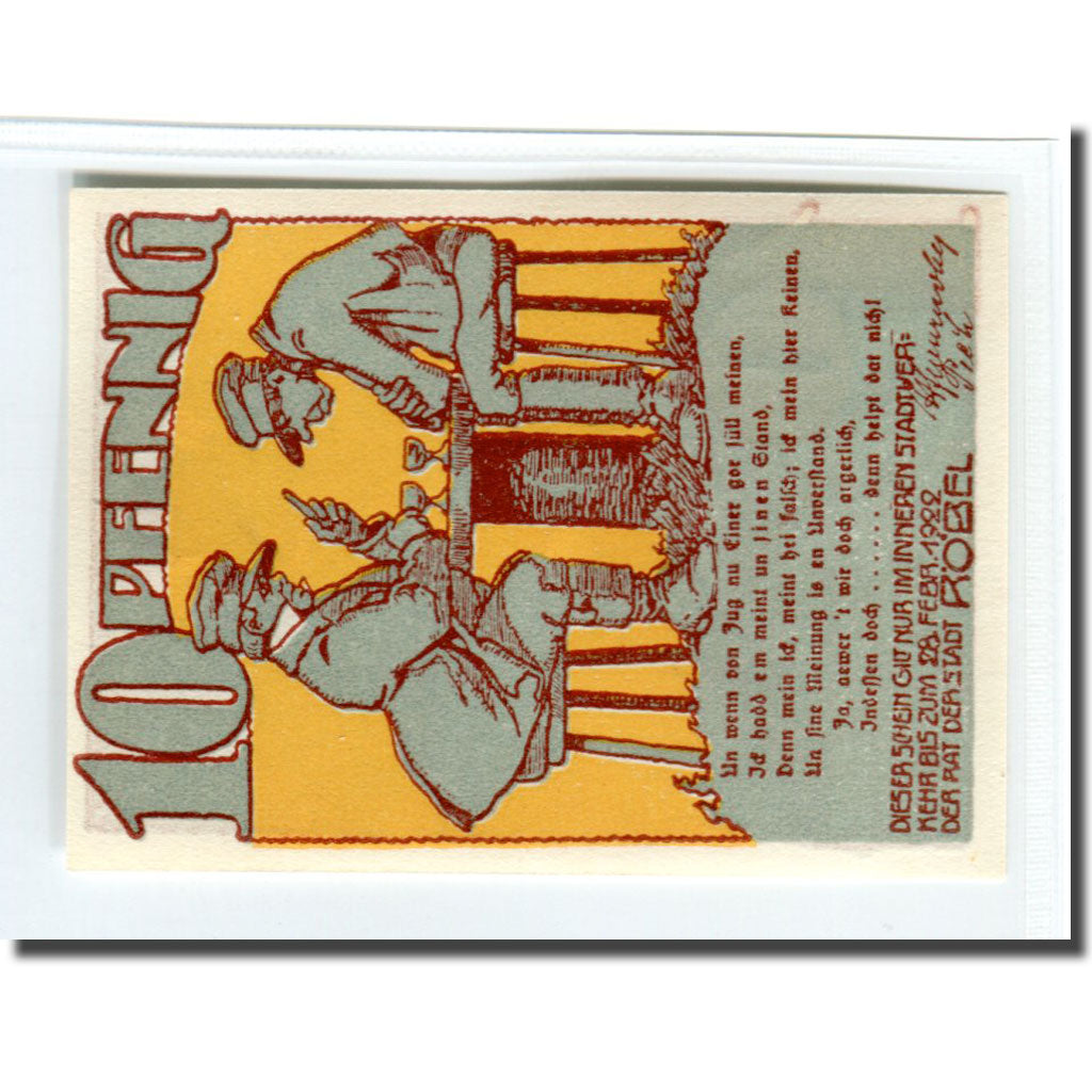 Banknote, Germany, Röbel, 10 Pfennig, personnage, 1922, 1922-02-28, UNC(63)
