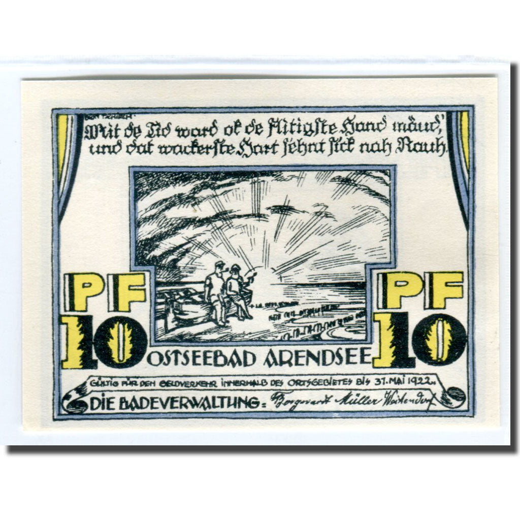 Banconote, Germania, Arendsee, 10 Pfennig, personnage, 1922, SPL, Mehl:41.1