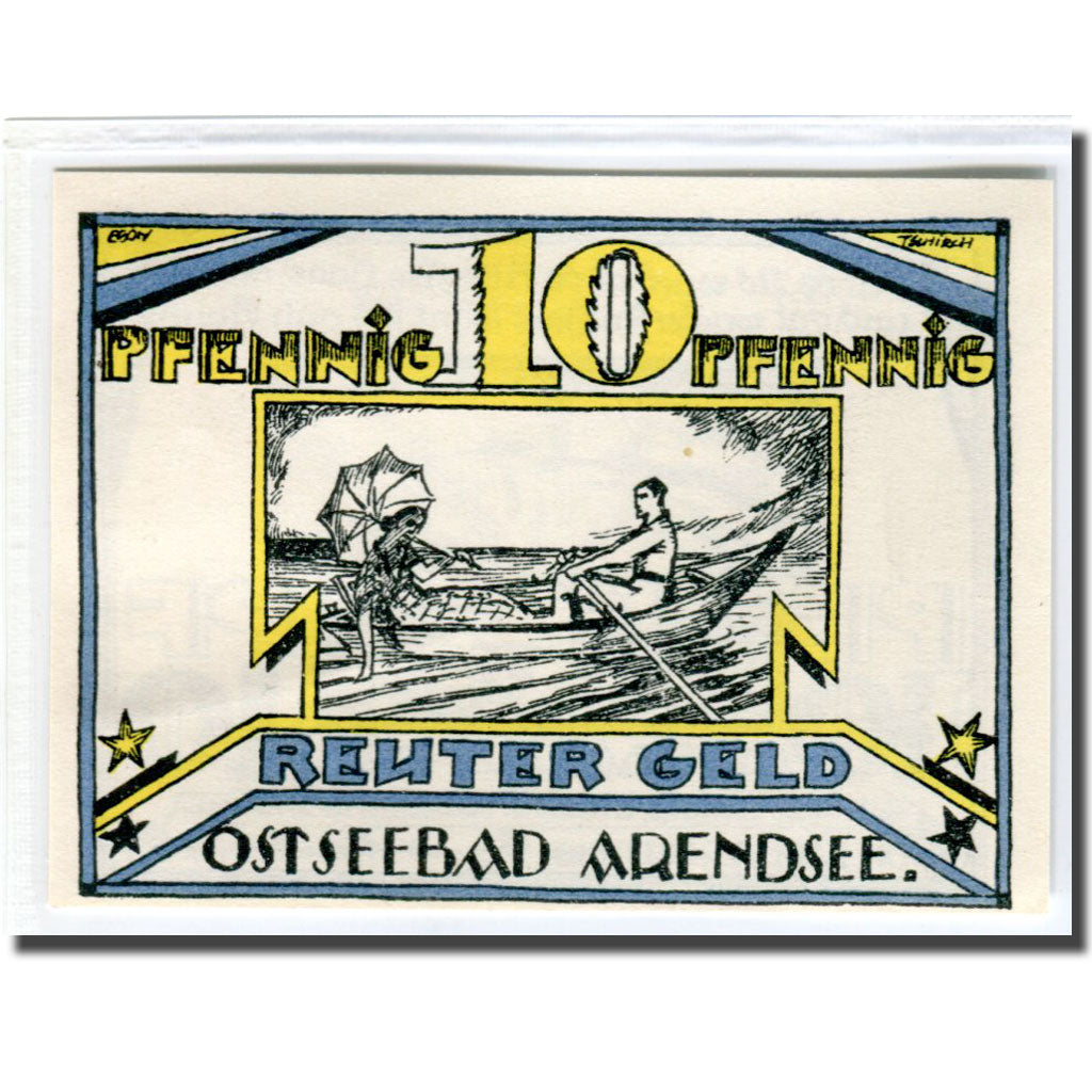 Banconote, Germania, Arendsee, 10 Pfennig, personnage, 1922, SPL, Mehl:41.1