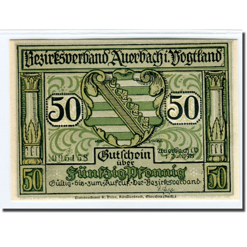 Banknot, Niemcy, Auerbach, 50 Pfennig, personnage, 1921, 1921-07-01, UNC(63)