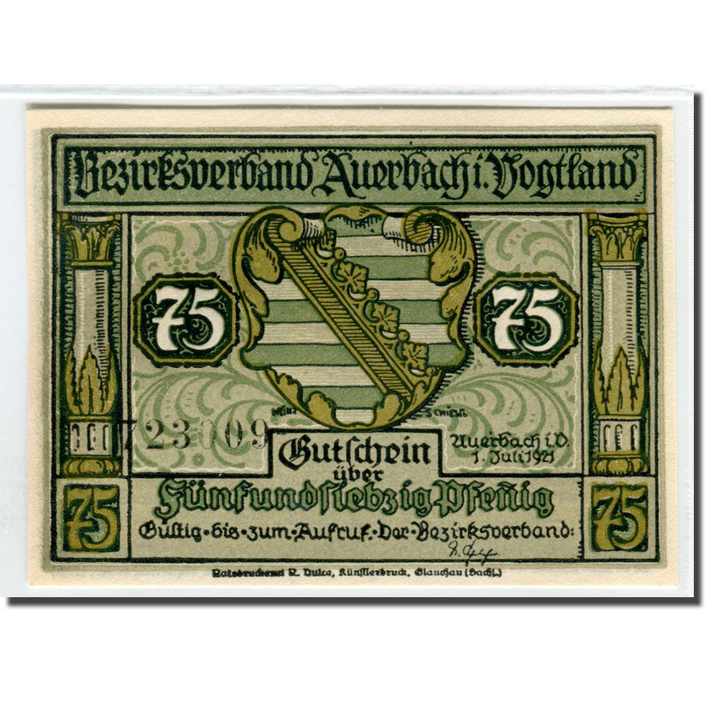 Banknote, Germany, Auerbach, 75 Pfennig, personnage 3, 1921, 1921-07-01