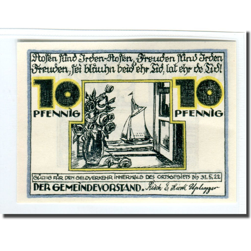Banknote, Germany, Brunshaupten, 10 Pfennig, personnage, 1922, UNC(63)