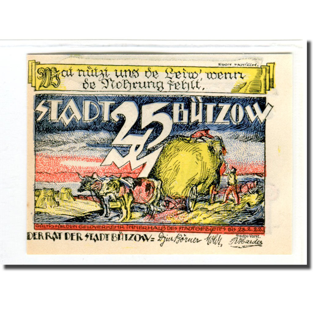 Banknote, Germany, Bützow, 25 Pfennig, personnage, 1922, 1922-08-22, UNC(63)