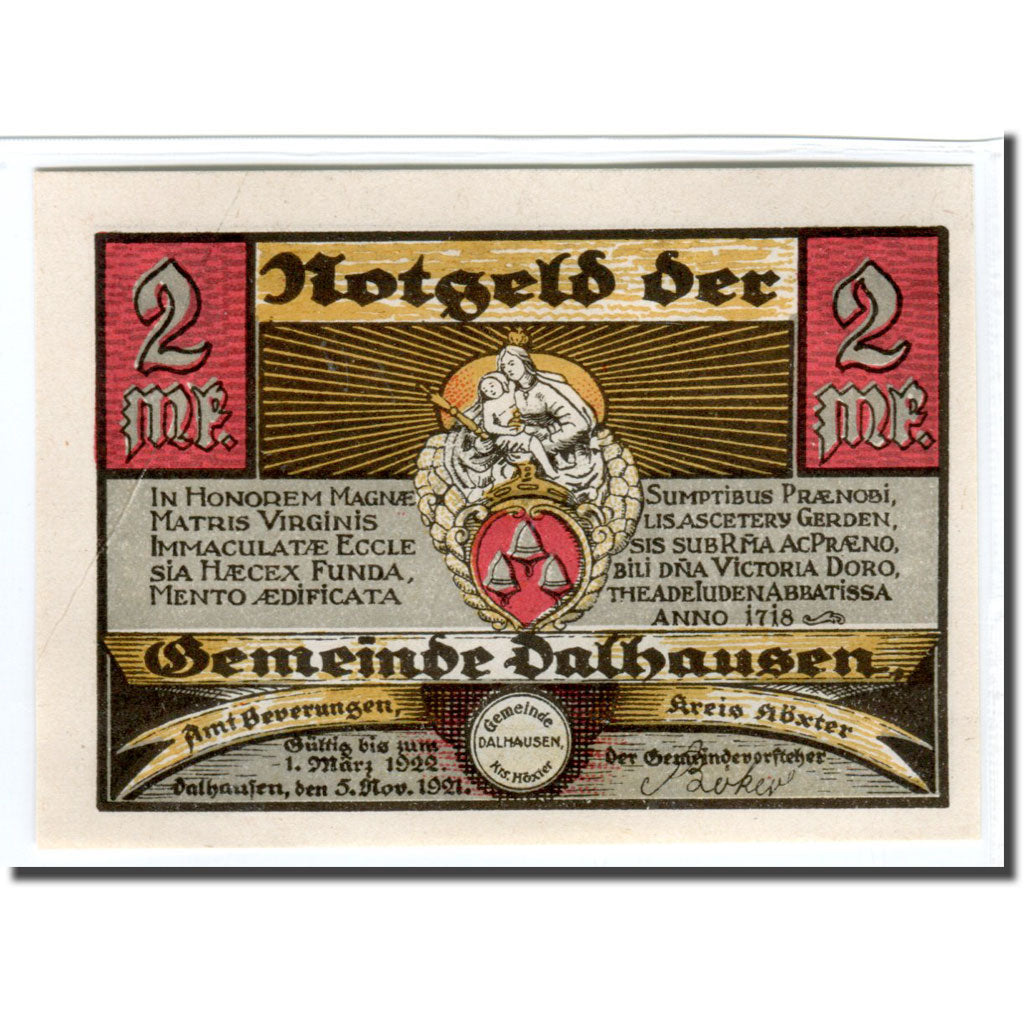 Banknote, Germany, Dalhausen, 2 Mark, paysage, 1921, 1921-11-05, UNC(63)