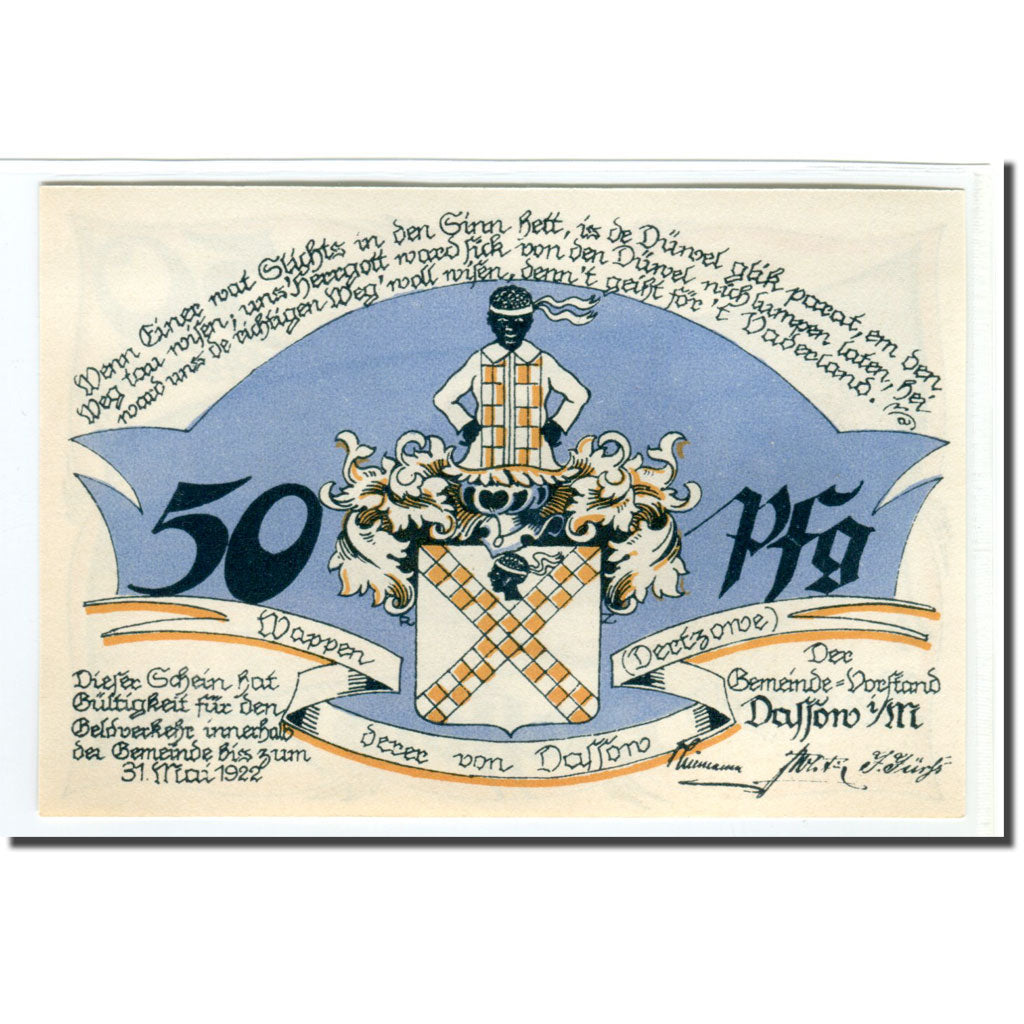 Banknot, Niemcy, Dassow, 50 Pfennig, paysage, 1922, Undated, UNC(63), Mehl:260.1