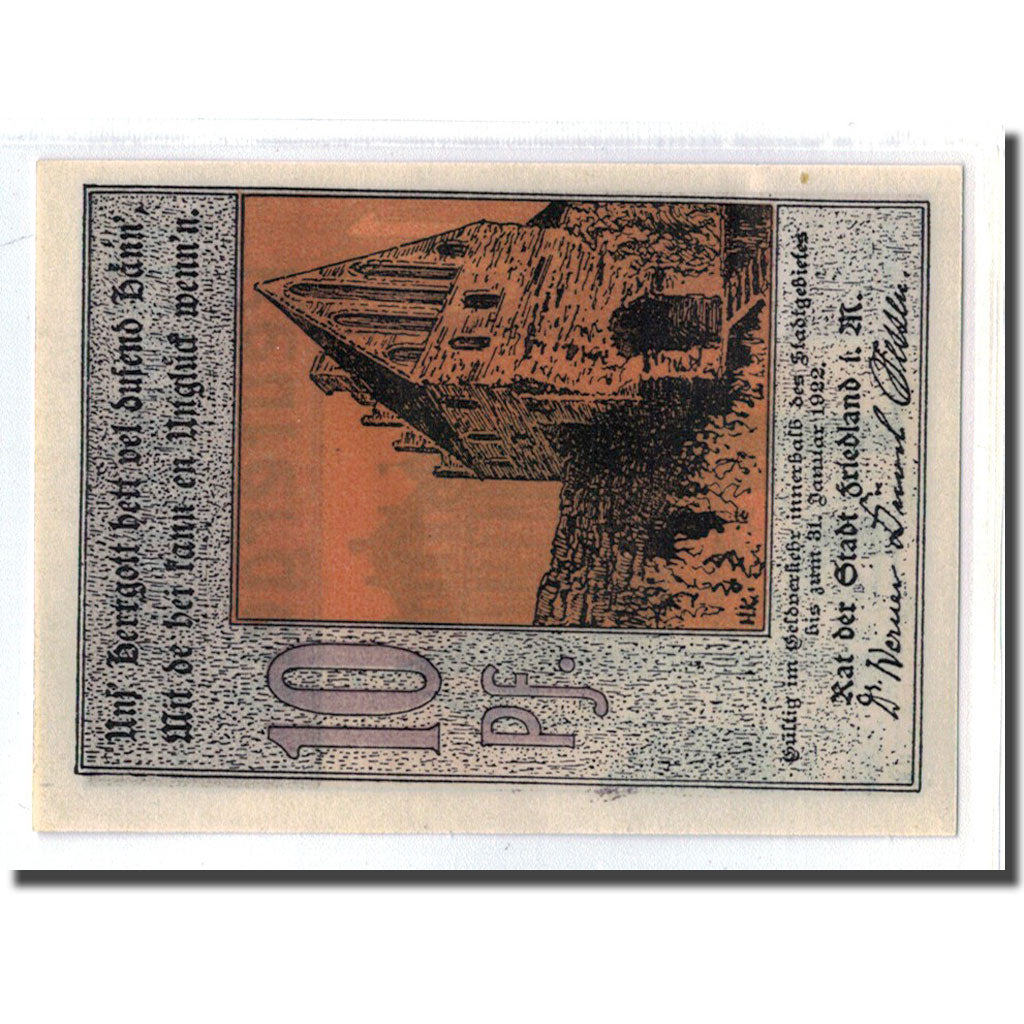Banknote, Germany, Friedland, 10 Pfennig, Batiment, 1922, 1922-01-31, UNC(63)