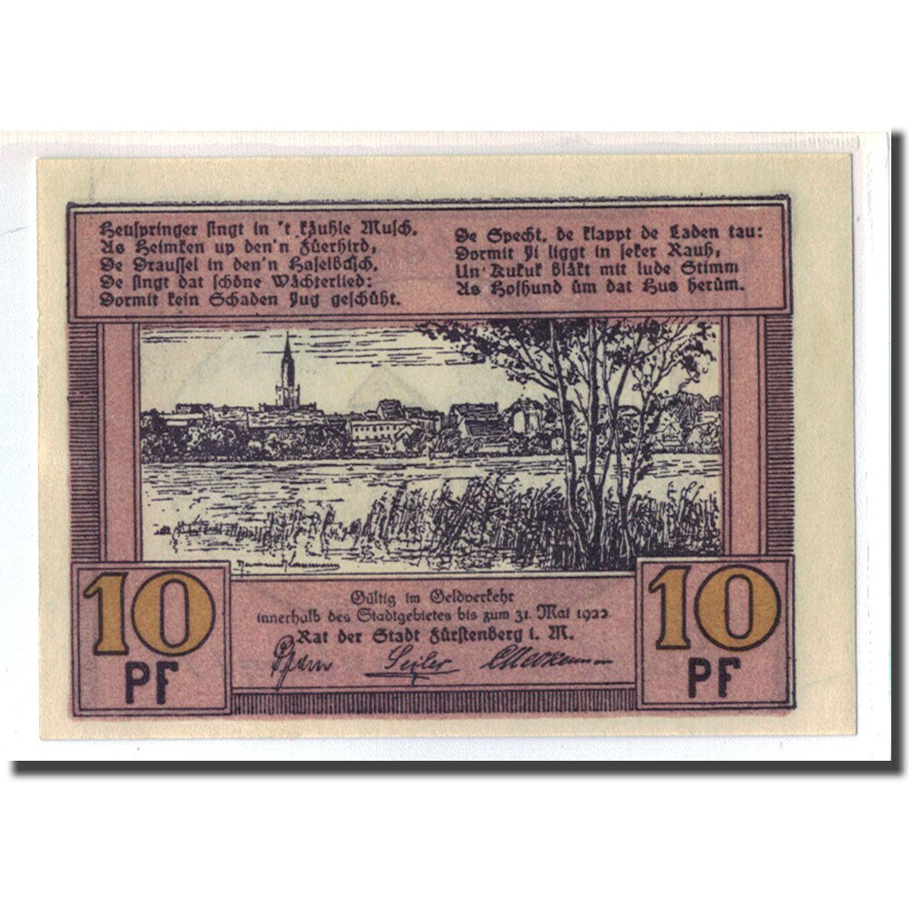 Banknote, Germany, Furstenberg in Meckl, 10 Pfennig, Batiment, 1922, UNC(63)