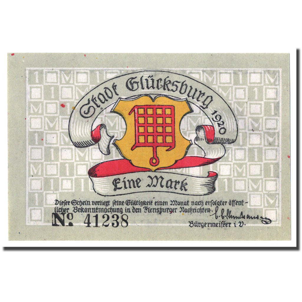 Banknote, Germany, Glucksburg, 1 Mark, paysage, 1920, UNC(63), Mehl:441.1