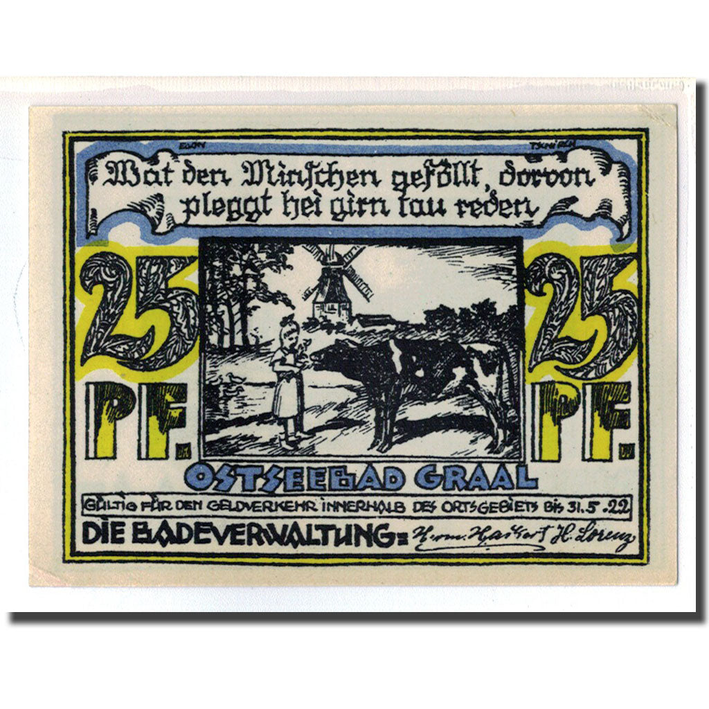 Banknote, Germany, Graal, 25 Pfennig, bateau, 1922, UNC(63), Mehl:459.1