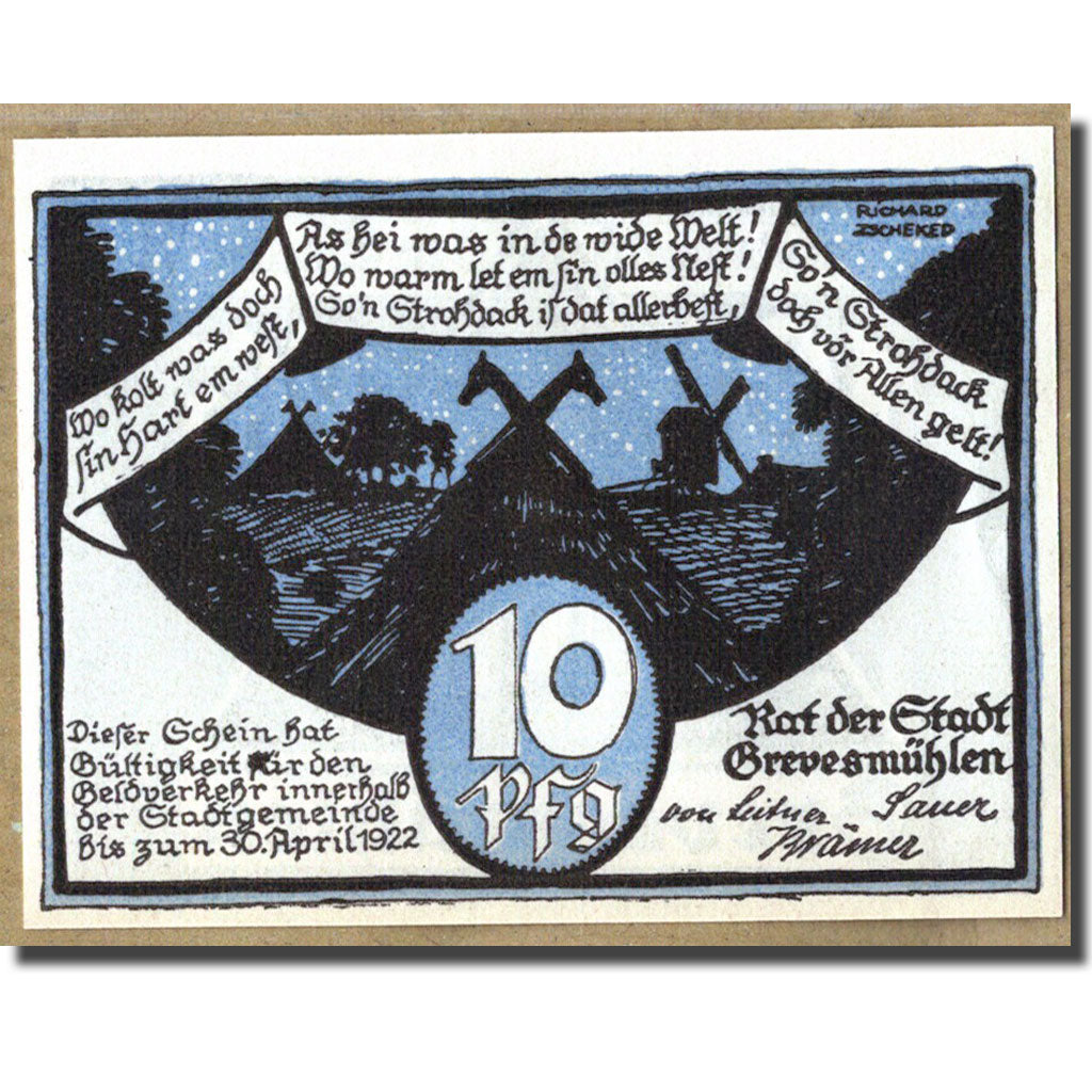 Banknote, Germany, Grevesmuhlen Stadt, 10 Pfennig, Batiment, 1922, UNC(63)