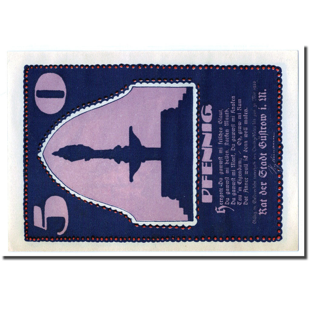 Banknote, Germany, Gustrow, 50 Pfennig, château, 1922, UNC(63), Mehl:495.1