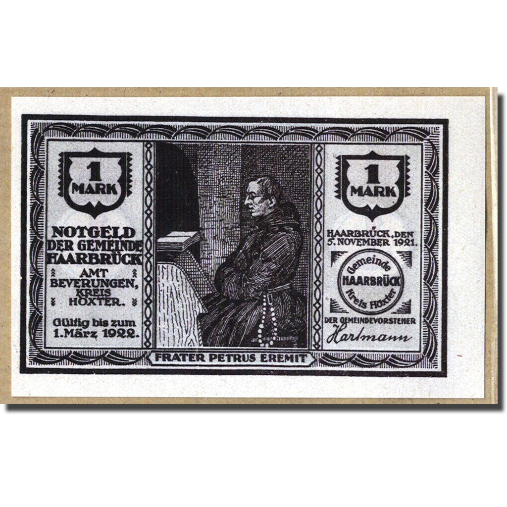 Banknote, Germany, Haarbrück, 1 Mark, Eglise, 1921, 1921-11-05, UNC(63)