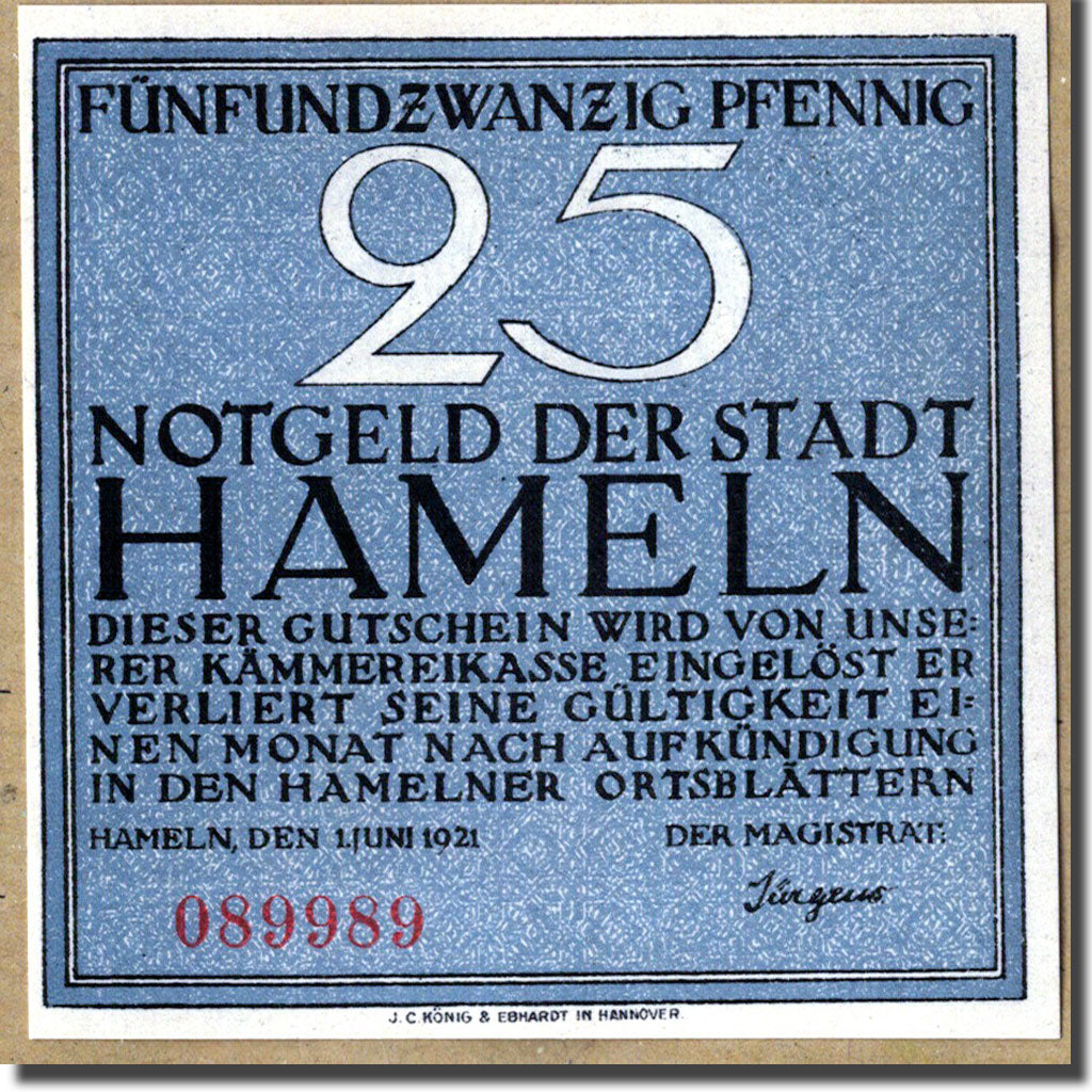 Banknote, Germany, Hameln, 25 Pfennig, personnage, 1921, 1921-06-01, UNC(63)
