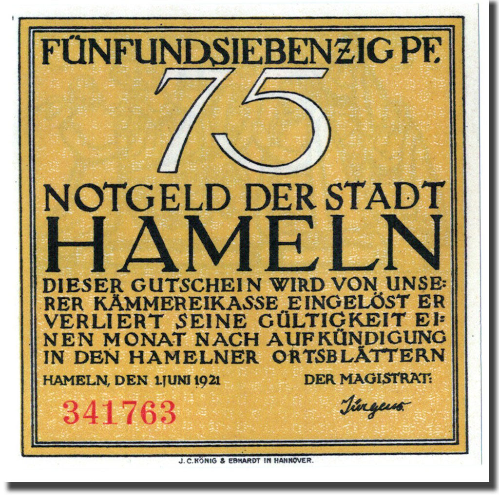 Banknote, Germany, Hameln, 75 Pfennig, personnage 2, 1921, 1921-06-01, UNC(63)