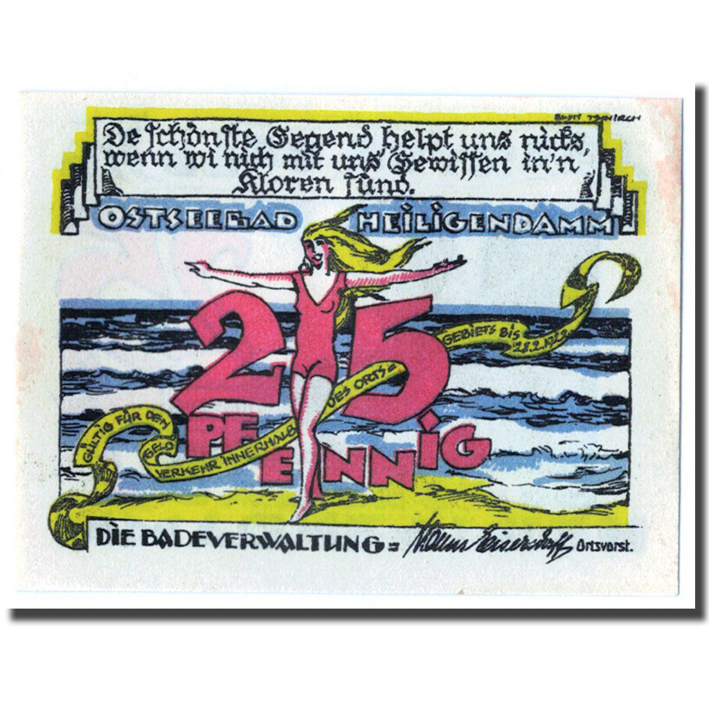 Biljet, Duitsland, Heilgendamm, 25 Pfennig, paysage, 1922, SPL, Mehl:590.1