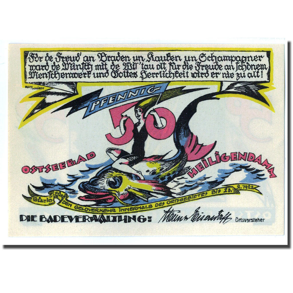 Banknote, Germany, Heilgendamm, 50 Pfennig, paysage 1, 1922, UNC(63), Mehl:590.1