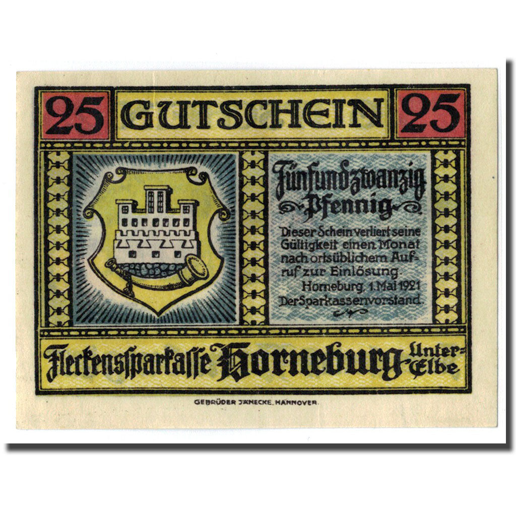 Banknote, Germany, Horneburg, 25 Pfennig, Batiment, 1921, 1921-05-01, UNC(63)