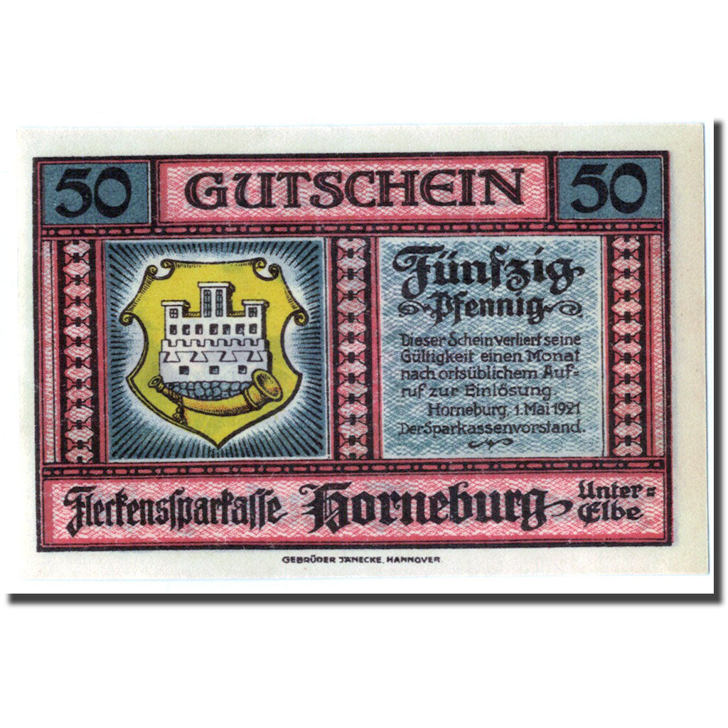Banknote, Germany, Horneburg, 50 Pfennig, batiment 1, 1921, 1921-05-01, UNC(63)
