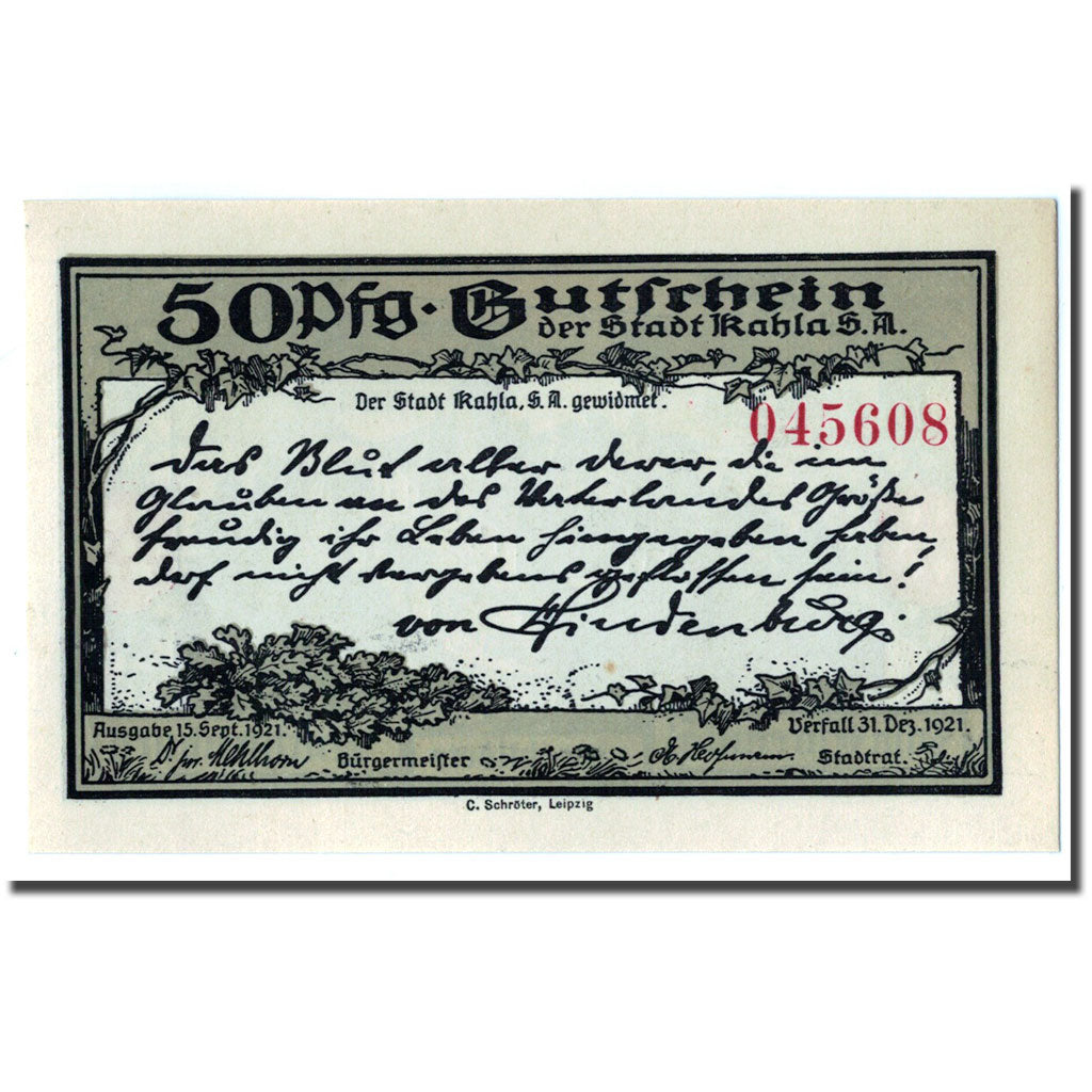 Banknot, Niemcy, Kahla, 50 Pfennig, château, 1921, 1921-09-15, UNC(63)
