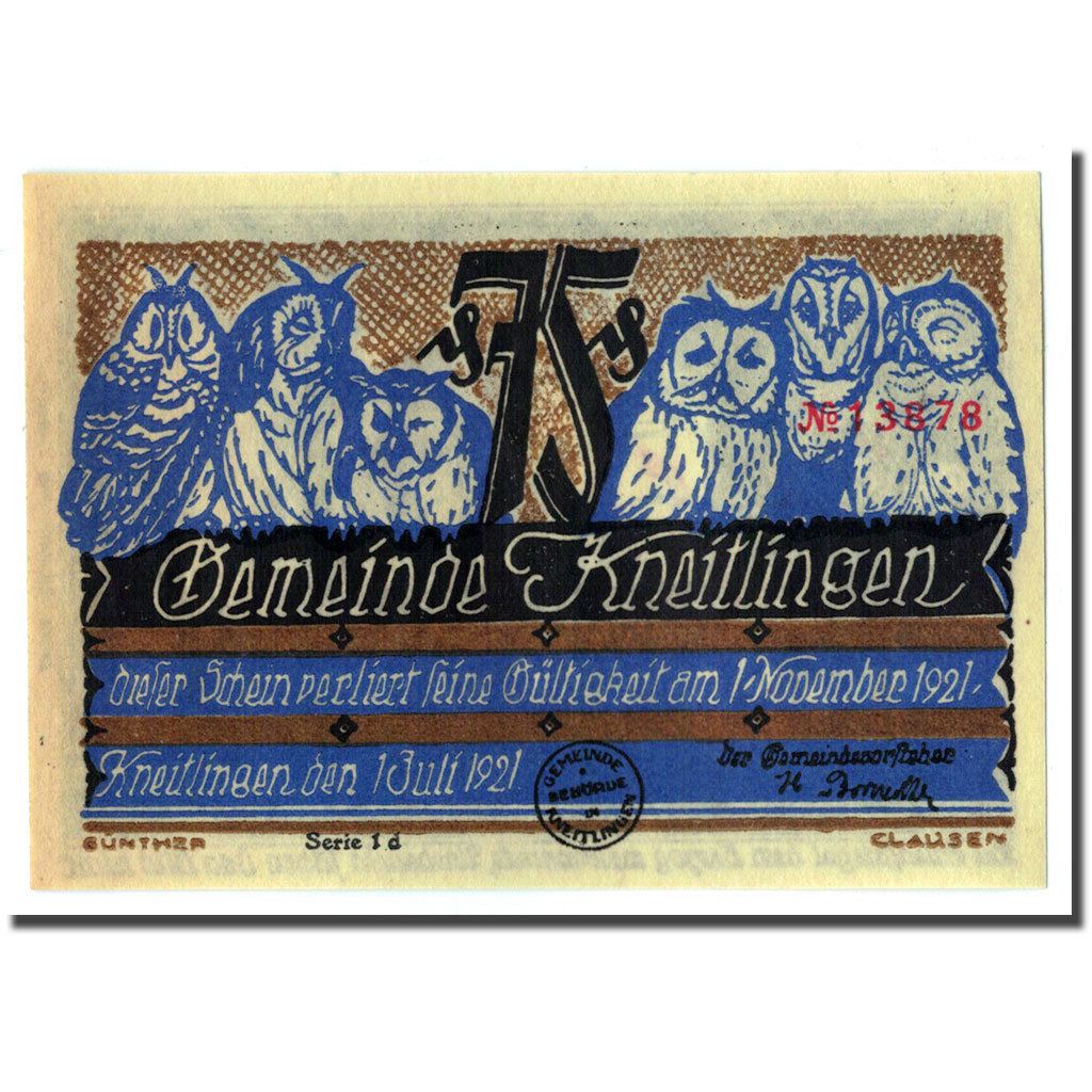 Geldschein, Deutschland, Kneitlingen, 75 Pfennig, personnage, 1921, 1921-07-01