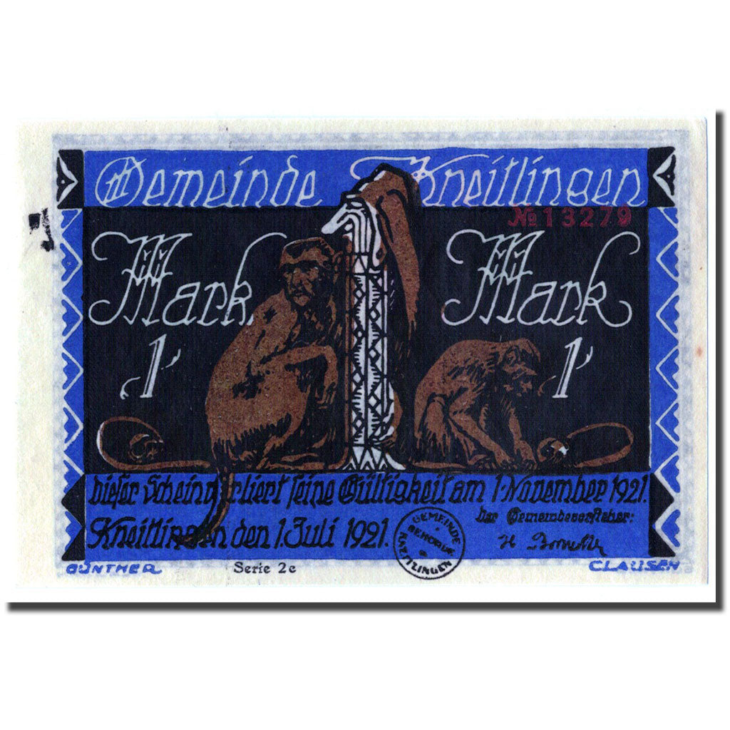 Geldschein, Deutschland, Kneitlingen, 1 Mark, personnage 1, 1921, 1921-07-01