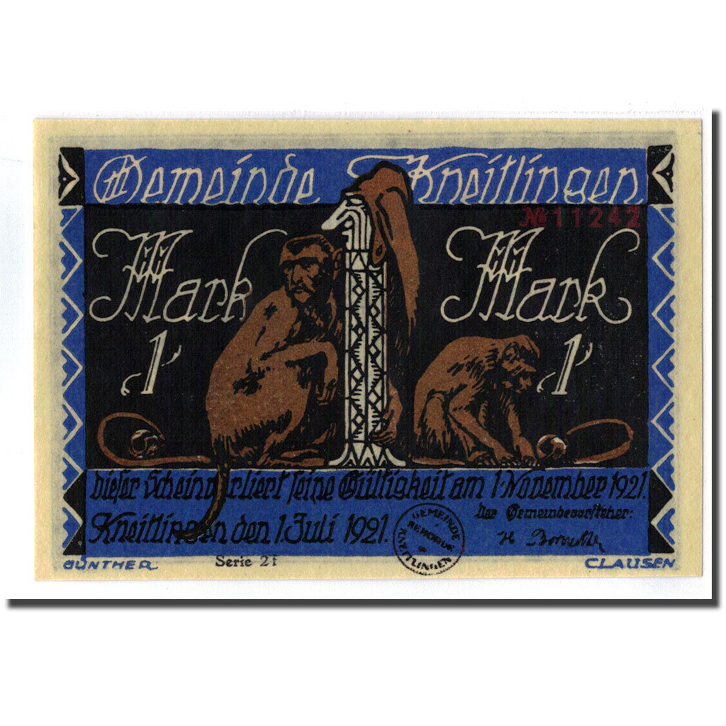 Geldschein, Deutschland, Kneitlingen, 1 Mark, personnage 2, 1921, 1921-07-01